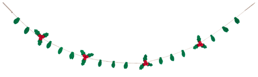 Handmade Holly & Berry Felted Wool Garland