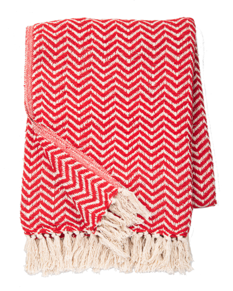 Red & Natural Chevron Woven Throw