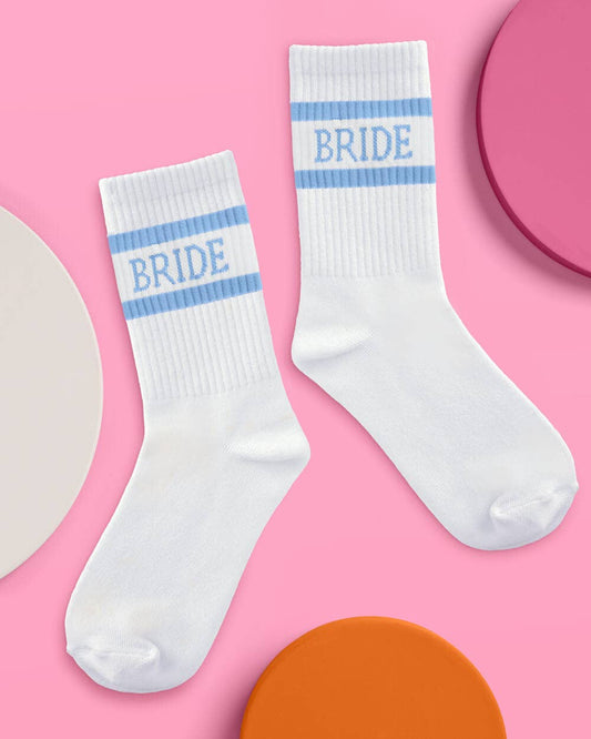 Something Blue Bride Socks - white tube socks, bride gift, bachelorette party