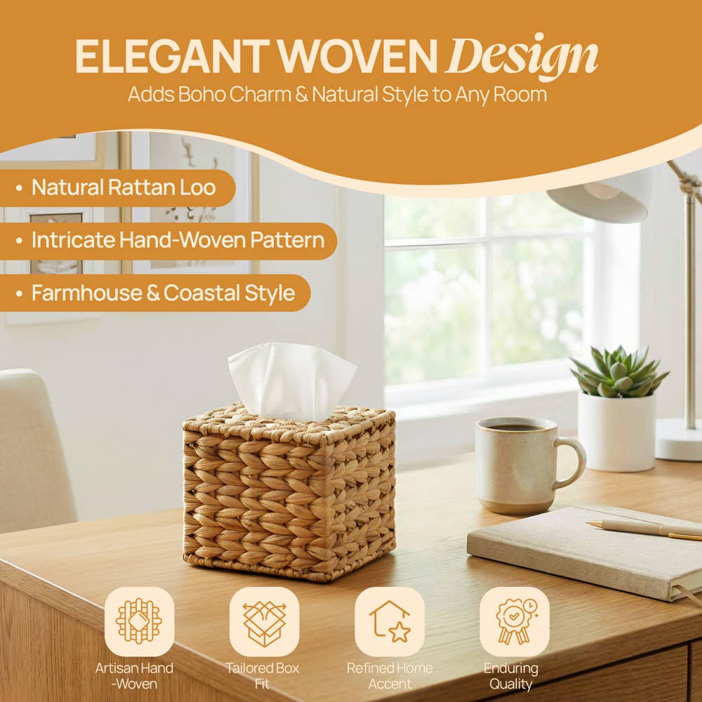 Wicker Tissue Box Cover, Size of a Kleenex Tissue Box