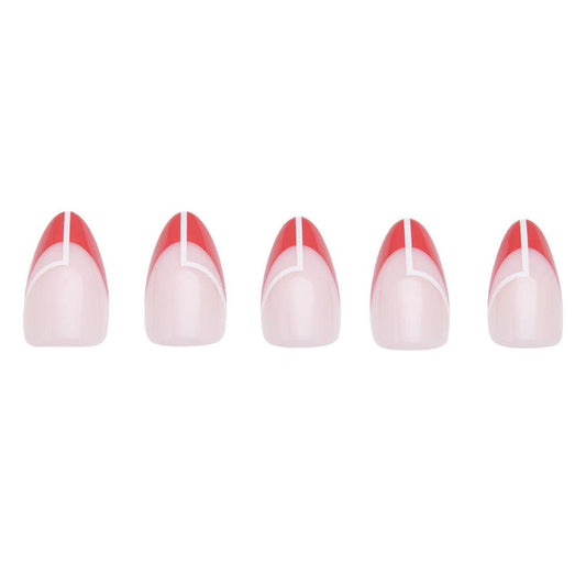 Red Martini Press-On Nails| Red French Tip| Geometric Design