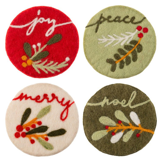 NOUVEAU CHRISTMAS FELT COASTERS S/4 (H24)