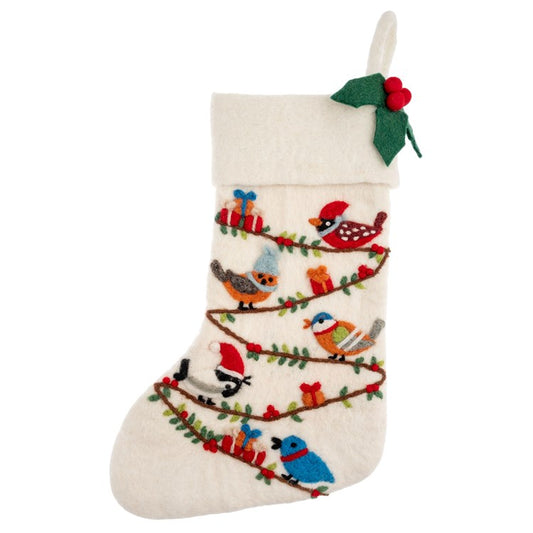FELT STOCKING HOLIDAY BIRDS (H25)