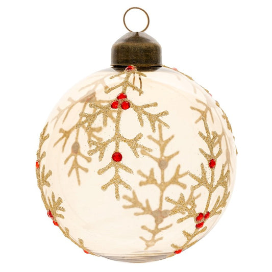 HOLLY BRANCH BALL GLASS ORNAMENT (H25)