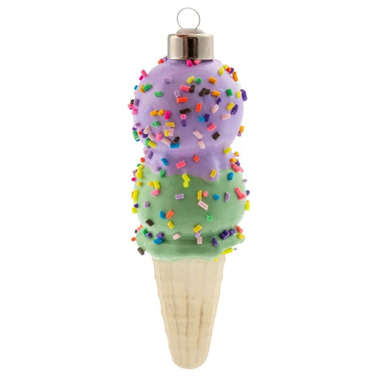 DOUBLE SCOOP ICE CREAM CONE GLASS ORNAMENT (H25)