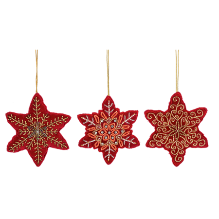 Embroidered Red Snowflake Ornament