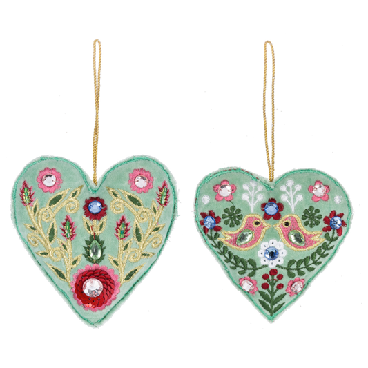 Embroidered Heart Ornaments