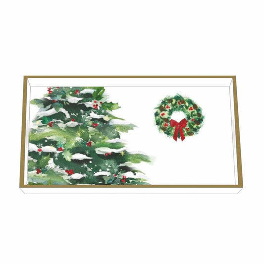 WOODEN VANITY TRAY- WINTER TREE & WREATH